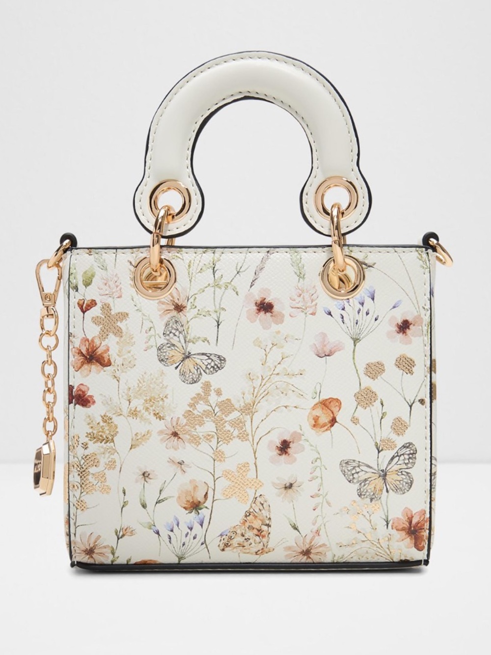 Aldo Floral Butterfly White Mini Top-Handle Bag